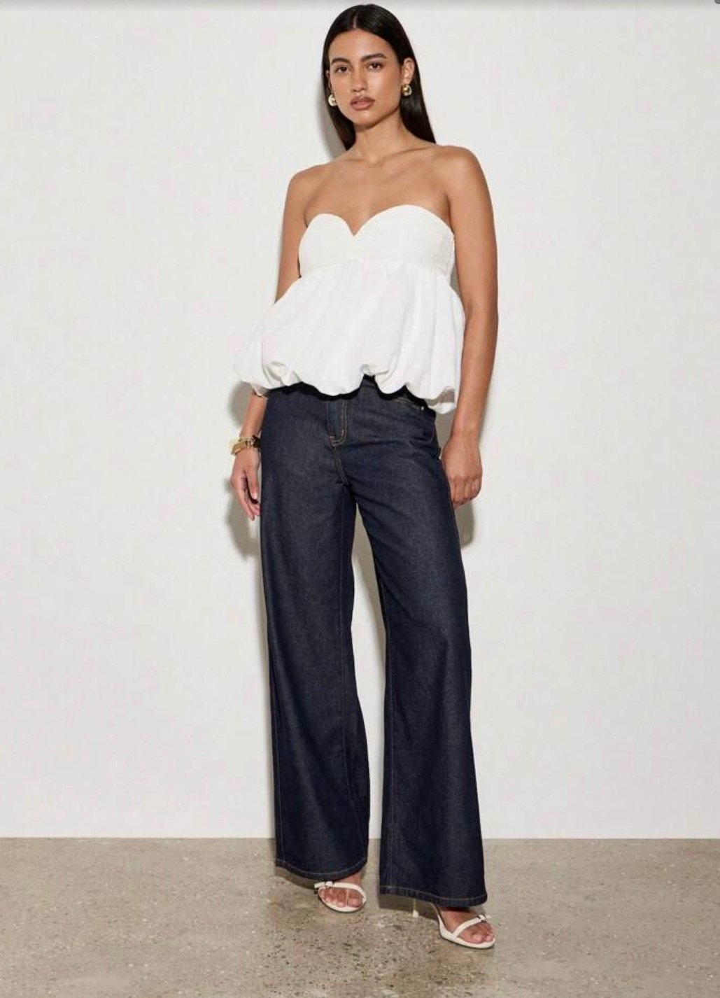 STRAPLESS BUBBLE HEM TOP