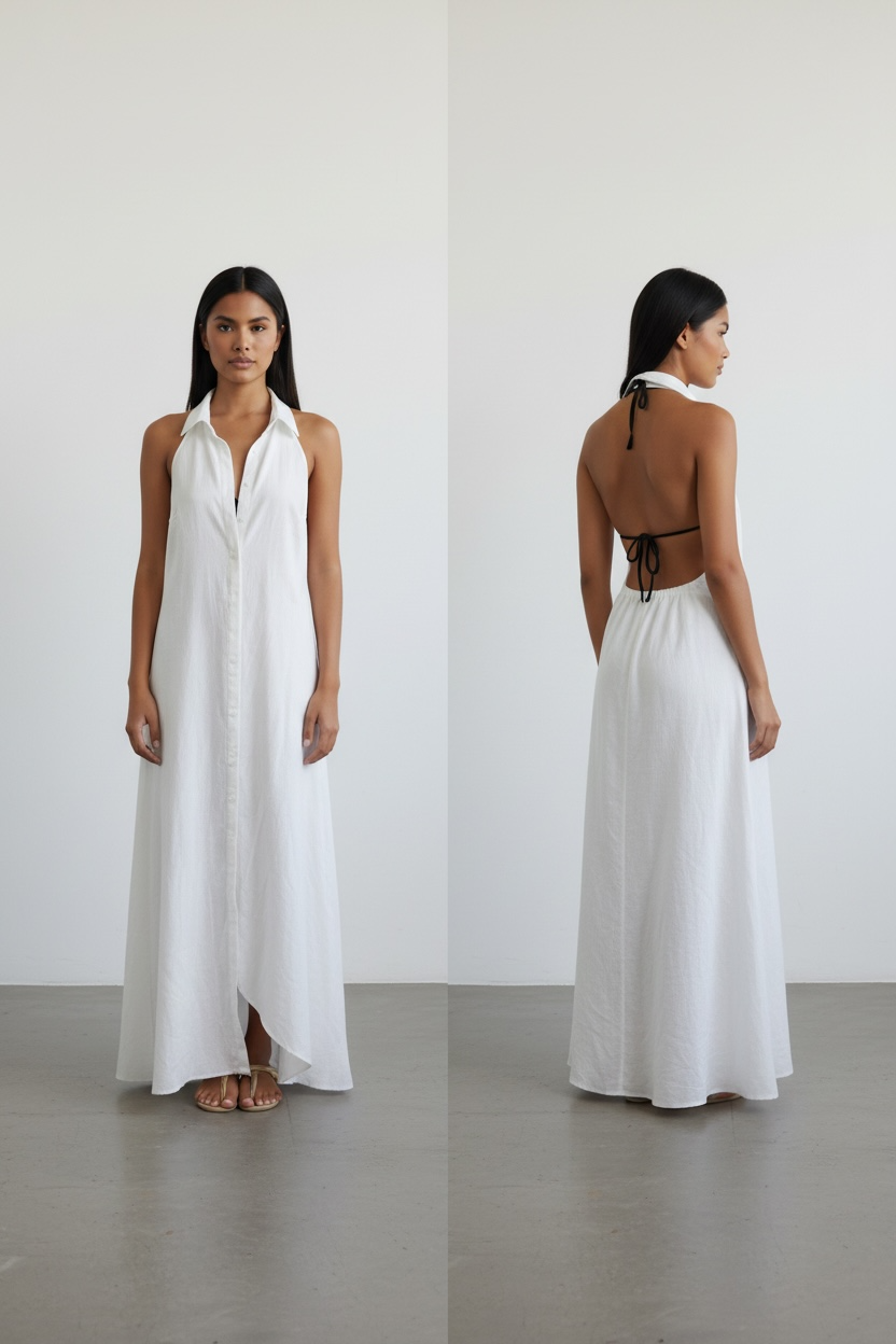 WHITE HALTER DRESS