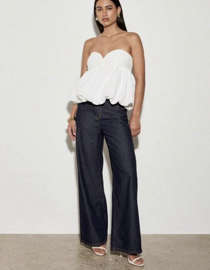 STRAPLESS BUBBLE HEM TOP