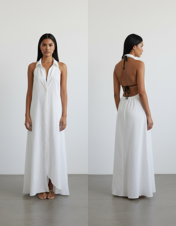 WHITE HALTER DRESS